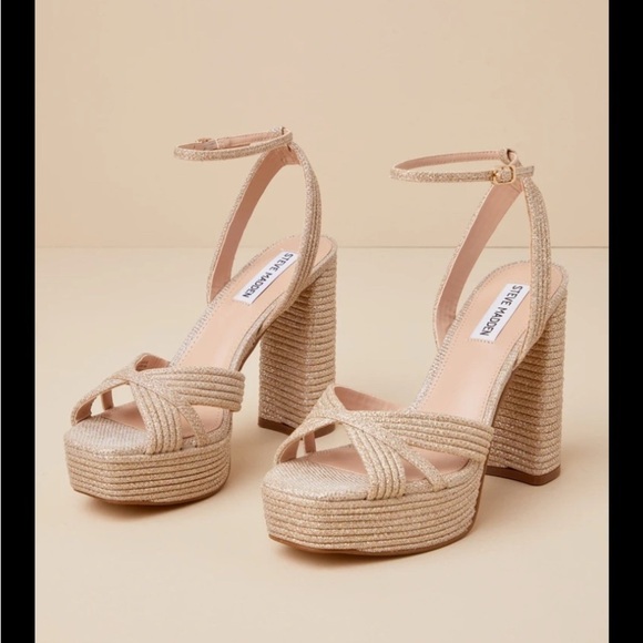 Steve Madden Laurel Gold Glitter Platform Ankle Strap High Heel Sandals size 10 - Picture 1 of 12